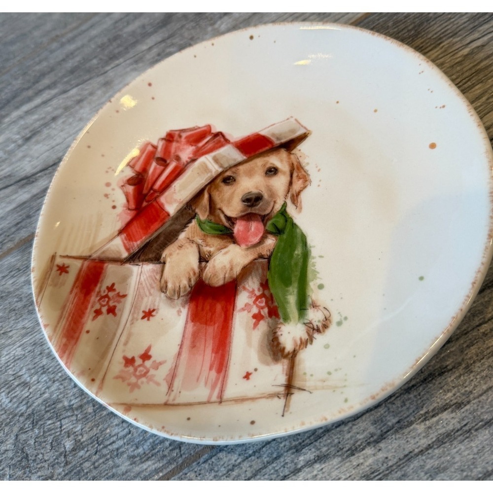 Southern Living Rudy Salad Starter Plate Christmas Stoneware‎ 8.5" Puppy dog Lab
